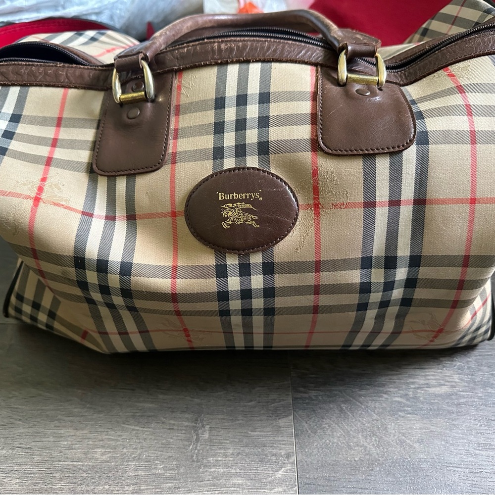 Burberry Tan and Brown Duffel Bag with Signature Style